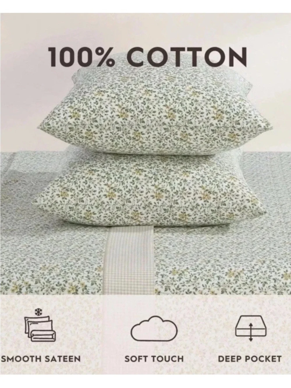 Laura Ashley ~ FULL ~ Tierney Green ~ Gingham Floral ~ 4 Pc Sheet Set ~ Cotton